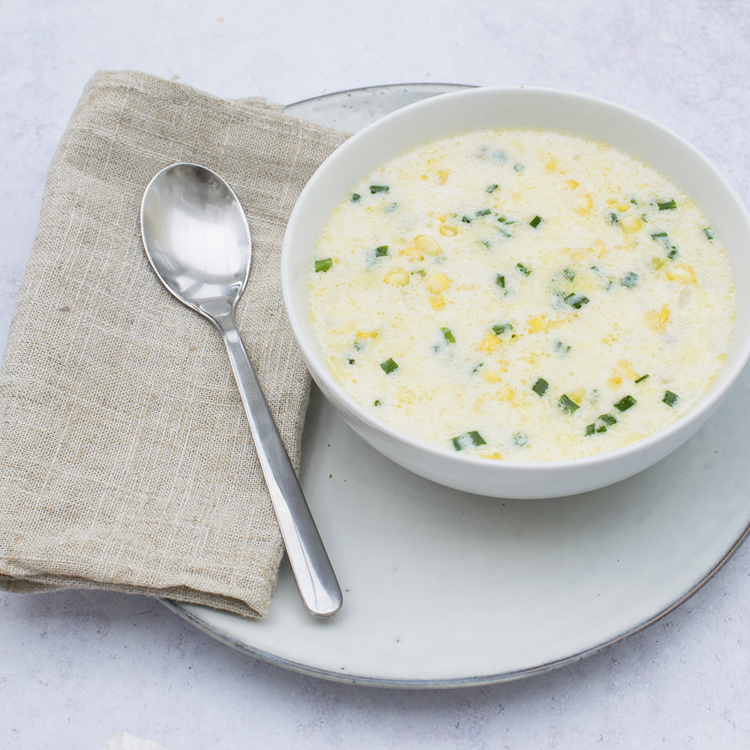 Sweetcorn chowder in a bowl