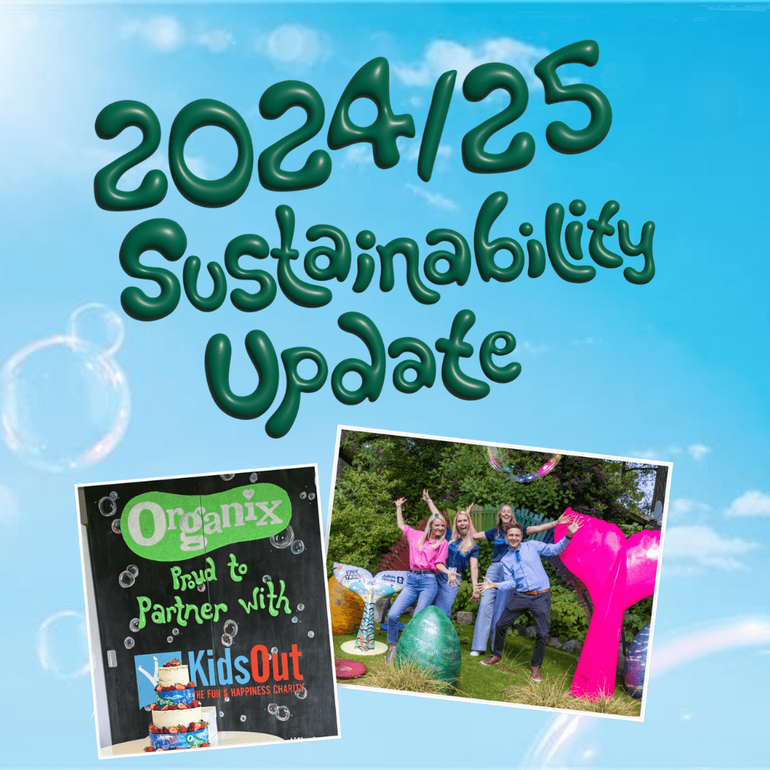 Blue sky bacground, lifestyle images of Organix employees taking part in community activities