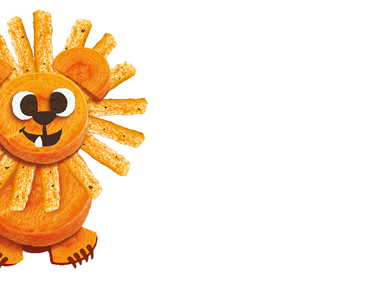 A cartoon orange lion made out of carrots and Organix melty sticks