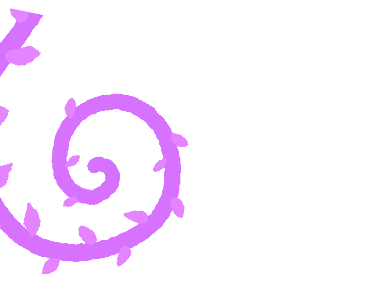 Illustrated, cartoon purple vine with leaves and textures edges