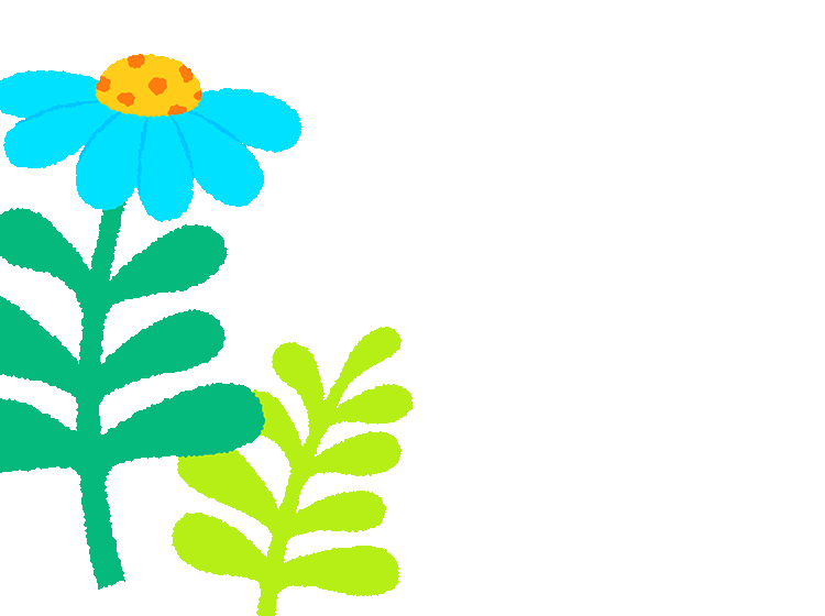 cartoon illustrated blue flower with green leaves