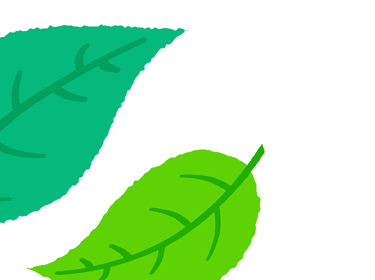 Illustrated cartoon green falling leaves with textured edges