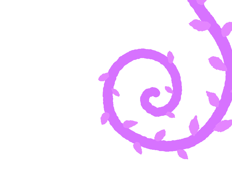 Illustrated, cartoon purple vine with leaves and textures edges