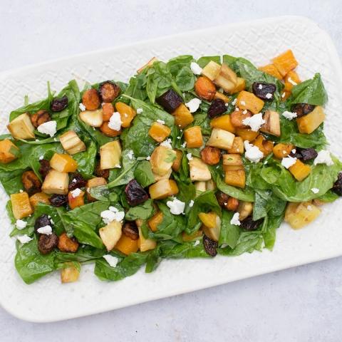 Roasted Vegetable Spinach Salad